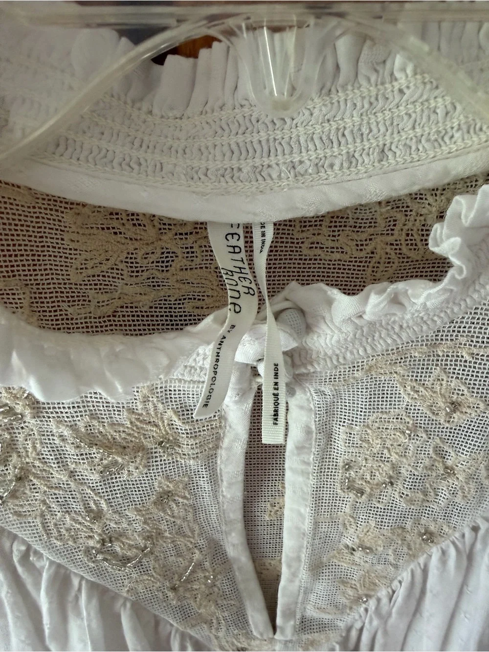Anthropologie Women's Off White Lace-Detail Peasant Blouse Size M - Picture 4 of 5